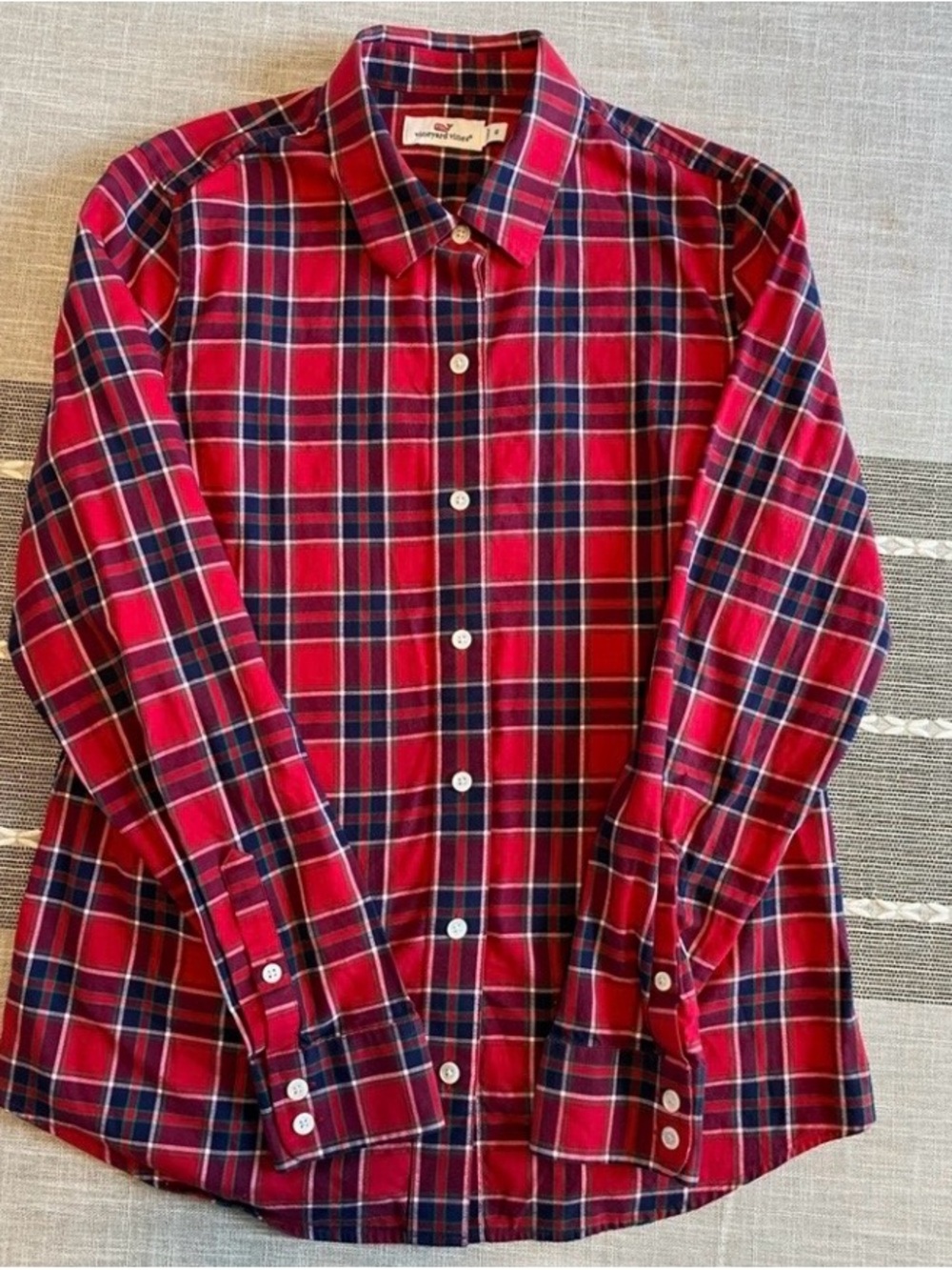 Vineyard Vines Red and Navy Plaid Button-Down Shirt